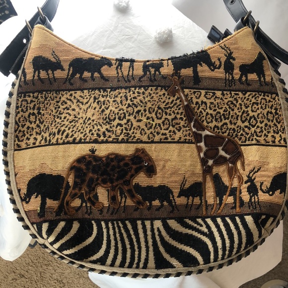 Unique Animal jungle print canvas shoulder handbag. - Picture 11 of 12